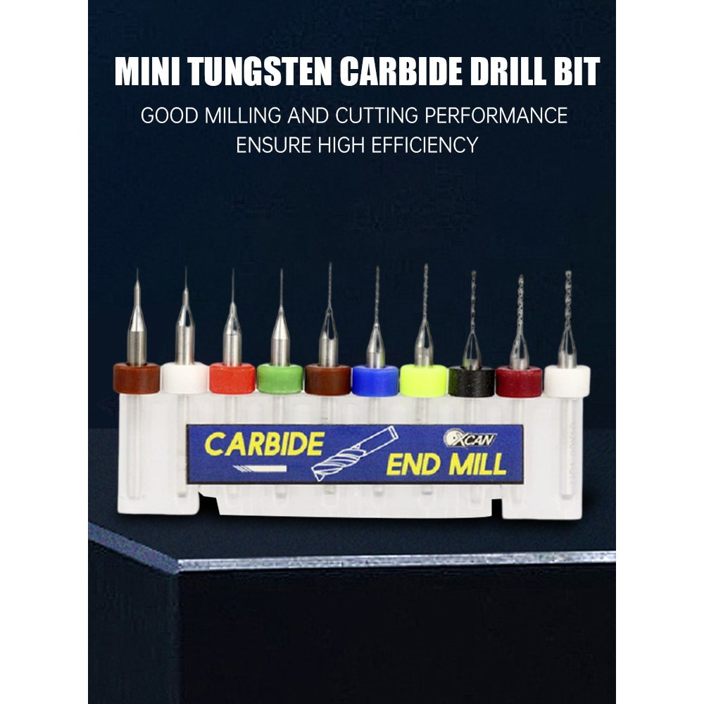 Mata Bor Mini Tungsten Carbide for Circuit Board Drill HSS Twist Drill Bit 0.1 - 1.0mm 10 PCS - C10 - Multi Color CARPE  Alternatif Microbox