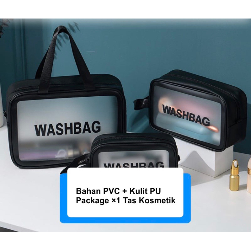 bgskinbukittinggi- Tas Kosmetik Transparant WASHBAG Pouch Travel Make Up Bag Organizer Dompet Kosmetik