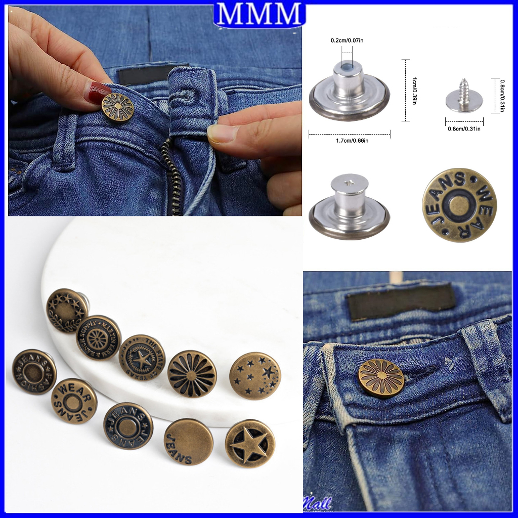 MMM Kancing Celana Jeans Model Bisa Dilepas Detachable Waist Button Tanpa Dijahit Kancing Jeans Logam Tusuk Simple Adjustable Murah Import