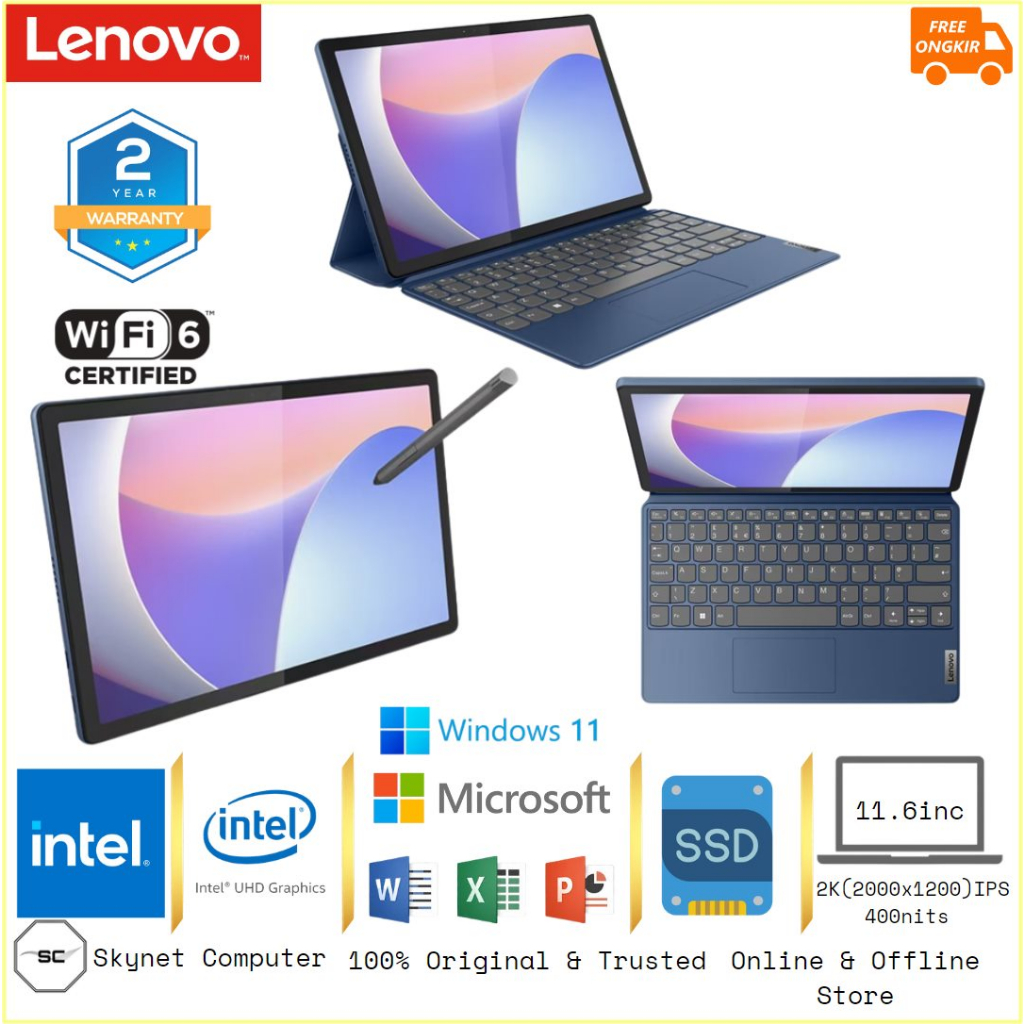 LENOVO DUET 3i 11 INTEL N200 TOUCHSCREEN RAM8GB SSD256GB IPS WINDOWS 11 DAN OFFICE 2021 ORIGINAL