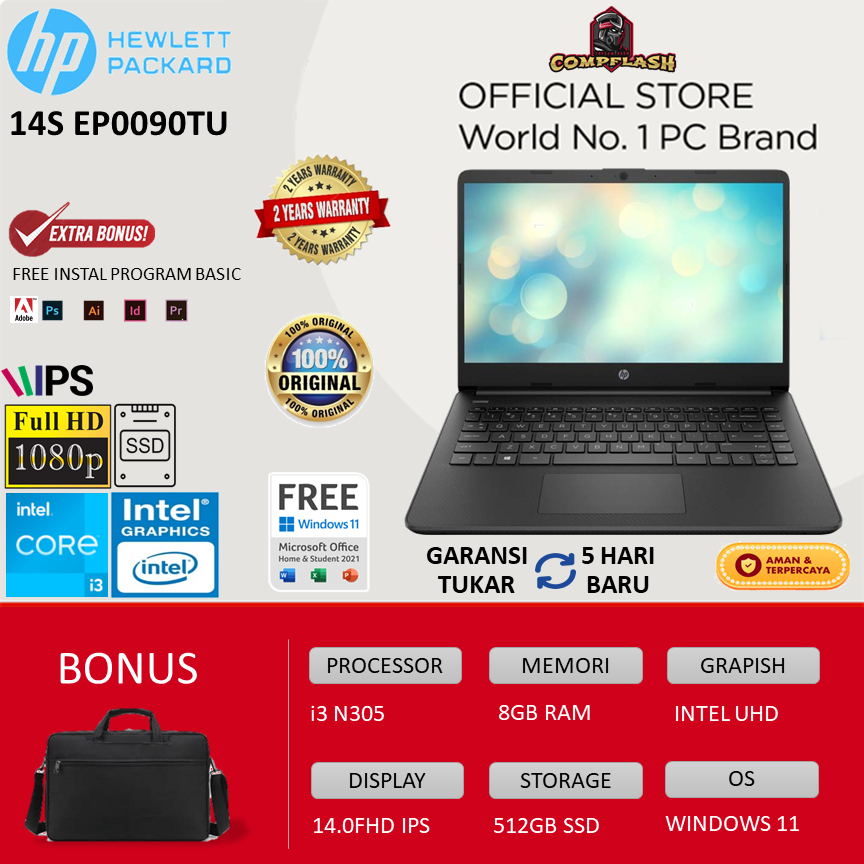 LAPTOP HP 14S EP0090TU - i3 N305 8CORE RAM 8GB 512GB SSD WINDOWS 11 14.0FHD IPS