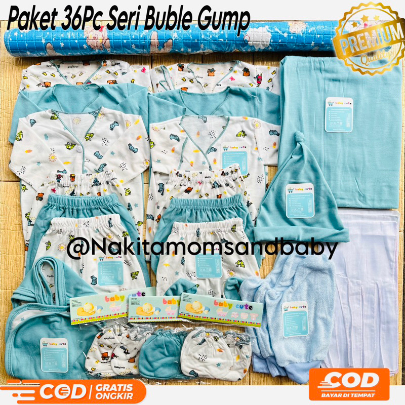 36pc Paket Hemat Perlengkapan baju bayi,bedong,perlak,waslap Newborn,3-6 dan 6-12 bulan Lahir SNI buble gump promo 8.8