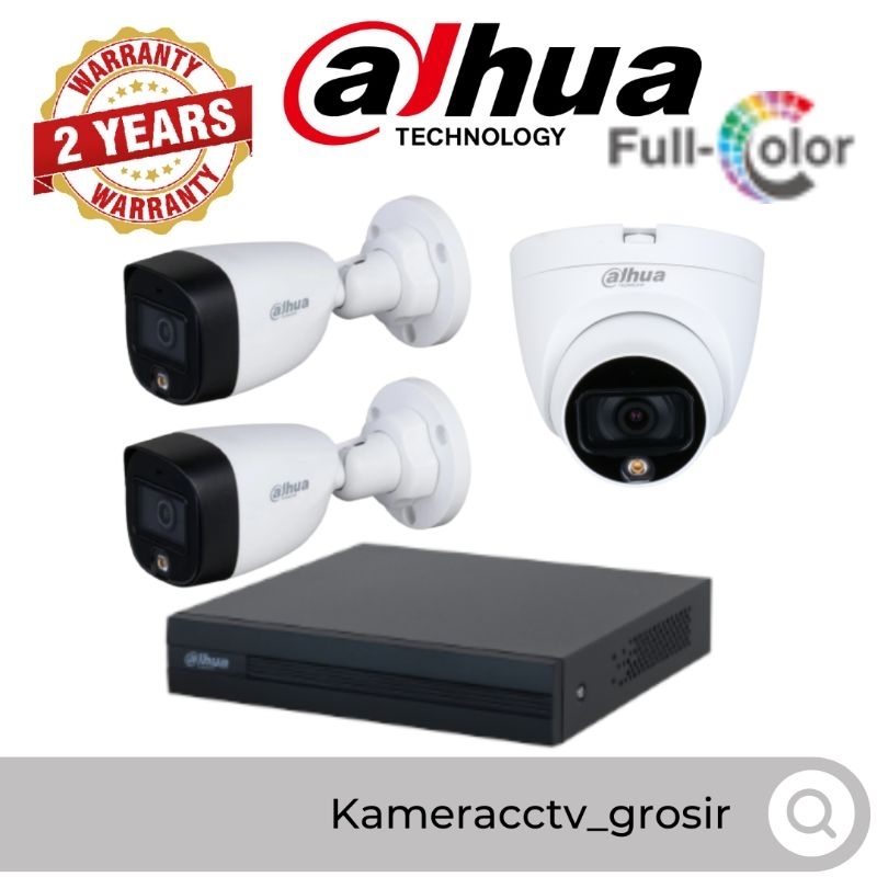 PAKET CCTV DAHUA 2MP 1080P COLORVU 4 CHANNEL 3 KAMERA-KOMPLIT