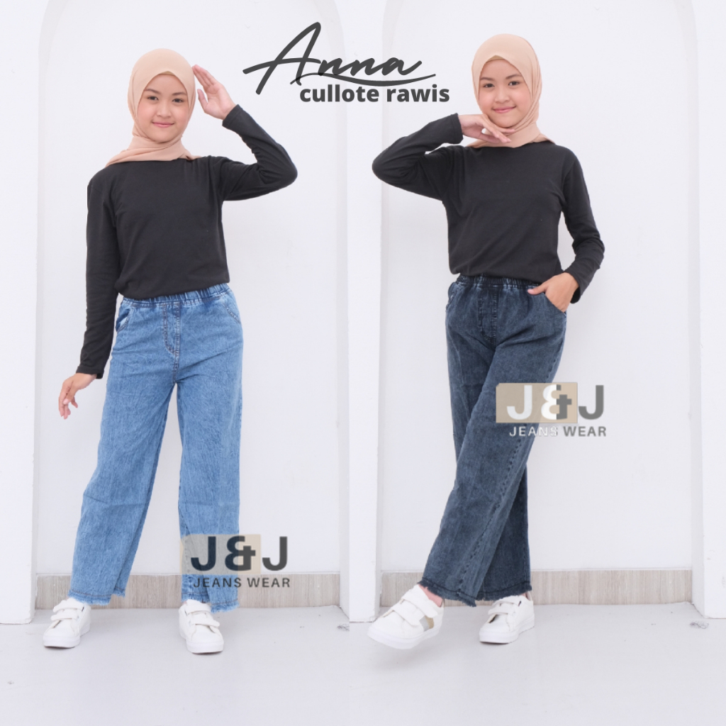 Celana Kulot Jeans Longgar Pinggang Karet Unfinished