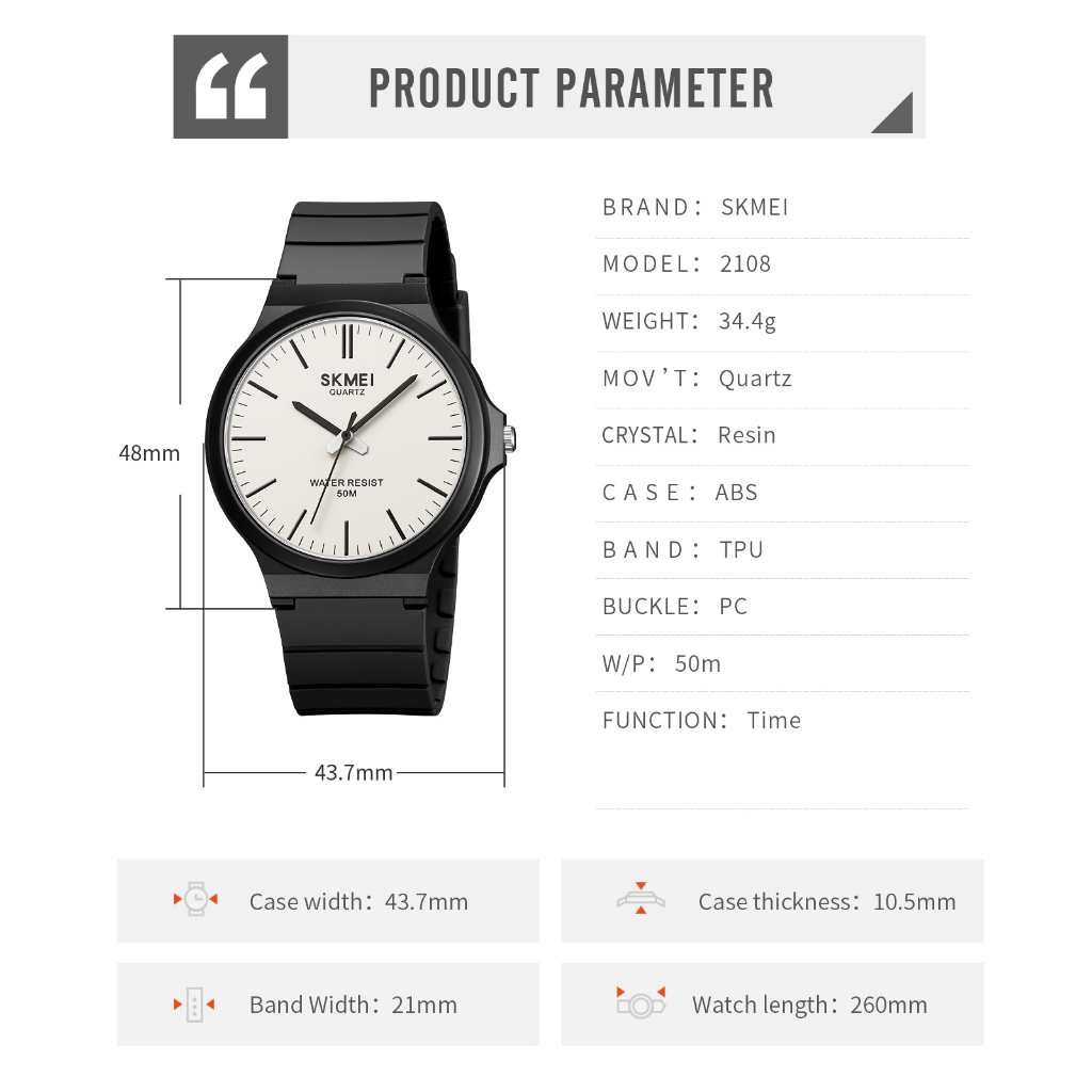 SKMEI 2108 Jam Tangan Pria Wanita Analog Sport Anti Air 5 Bar MGOS-8