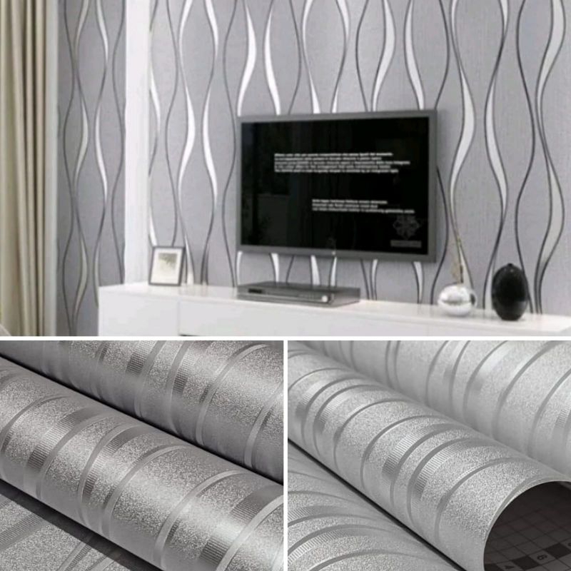 Terlaris Wallpaper Sticker Wallpaper Dinding Ruang Tamu Polos Salur Putih Garis Salur
