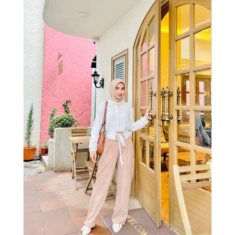 CELANA JENNIE PANTS PADAKA ATTIRE ketlin collar kulot highwaits casual tali