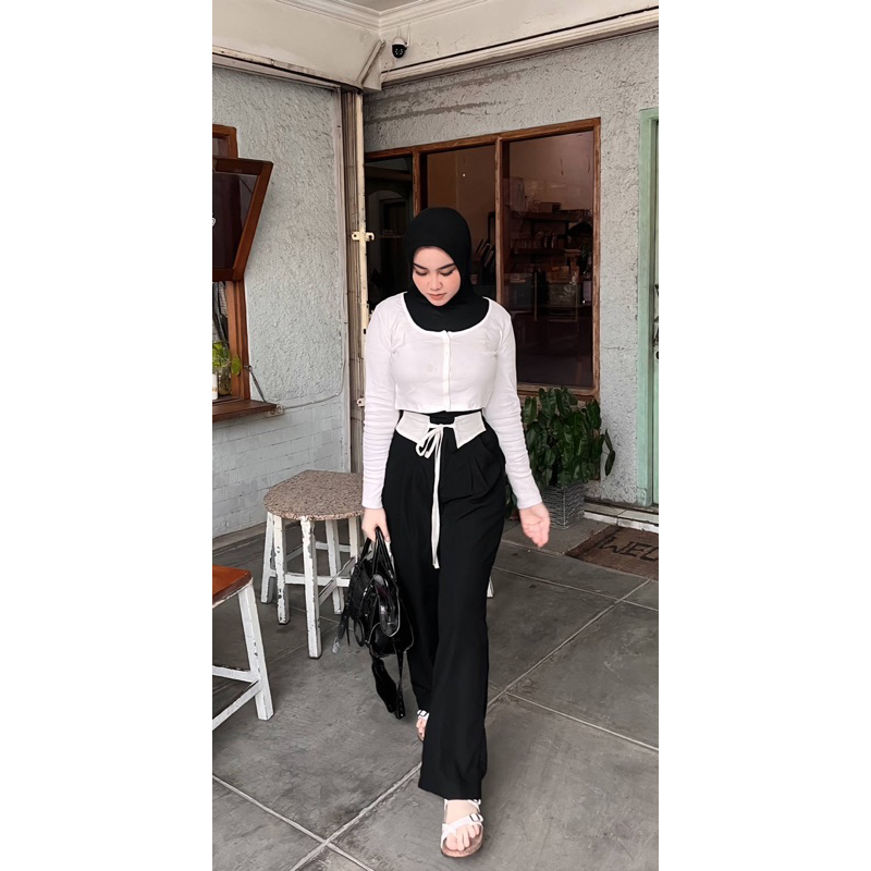 CELANA JENNIE PANTS PADAKA ATTIRE ketlin collar kulot highwaits casual tali