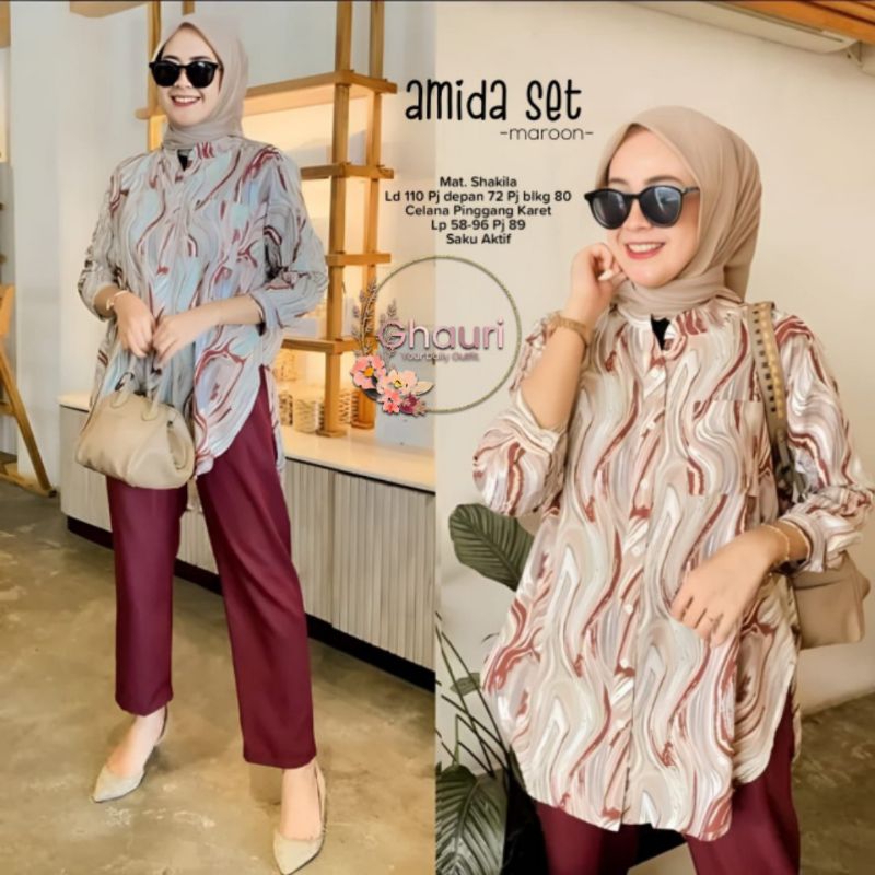 ONE SET Amida Chandari Original Ghauri Piyama Busui Katun Rayon Shakila Crinkle Kombi / Mieux