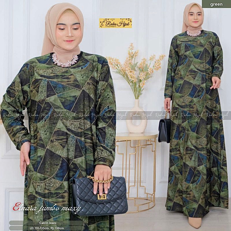 Elnara Maxy - Gamis Wanita Jumbo Calvin jeans Terbaru LD110-125 / Graniti / 023-7413