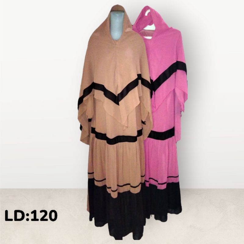 Set Gamis Syar'i Jumbo Garis Pink Coklat