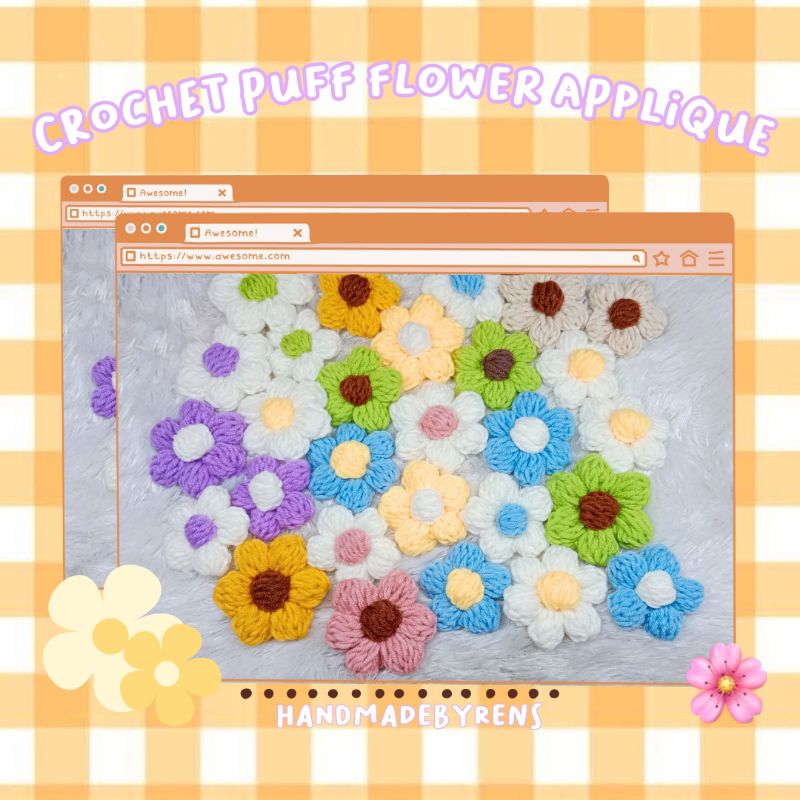 APLIKASI RAJUT PUFF FLOWER BUNGA GEMBUL