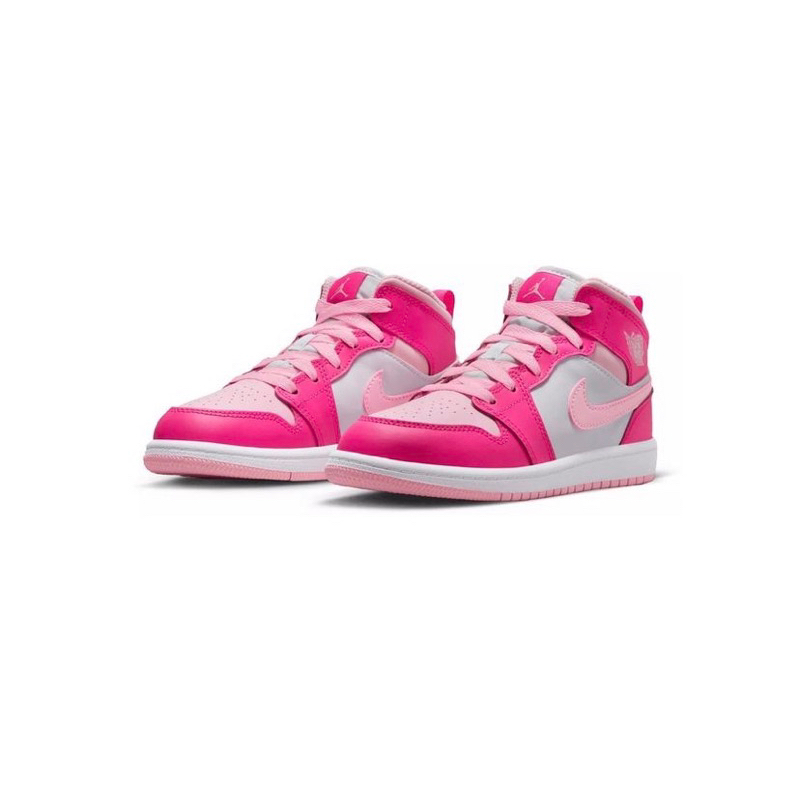 NIKE AIR JORDAN 1 MID KIDS “HOT PINK/WHITE"  ORIGINAL (BNWB)