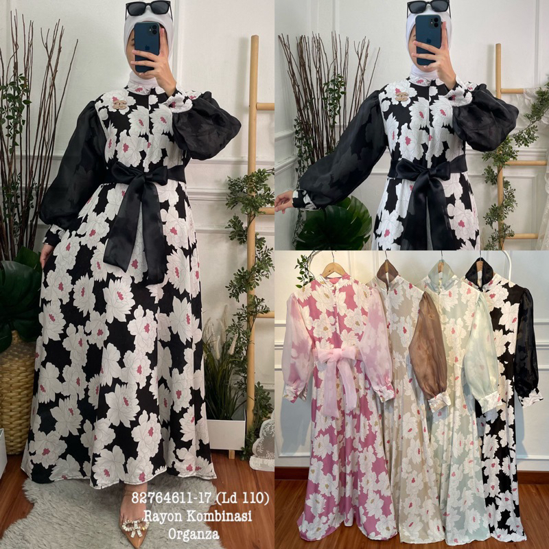 Gamis kekinian kombinasi organza