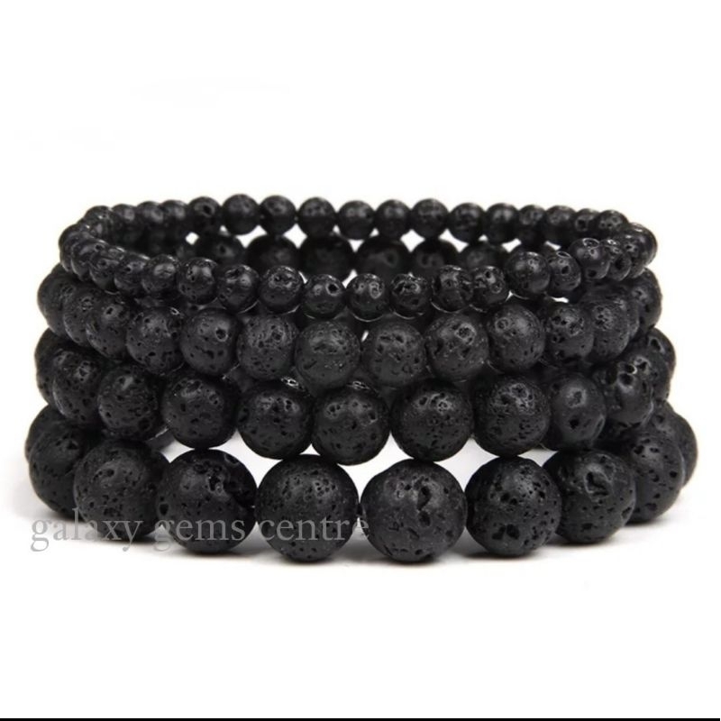 Gelang Pria Wanita Batu Natural Black Lava Meteor Original
