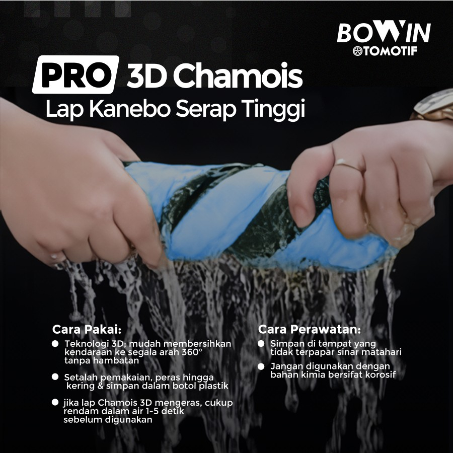 BOWIN Lap Chamois Kanebo (3D Smart Technology) - Lap Daya Serap Tinggi