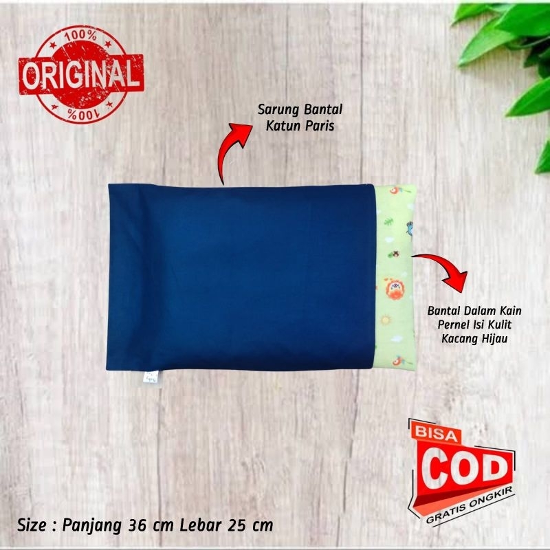 Baby Pillow Bantal Bayi Anti Peyang Kulit Kacang Hijau ( Biru Navy )