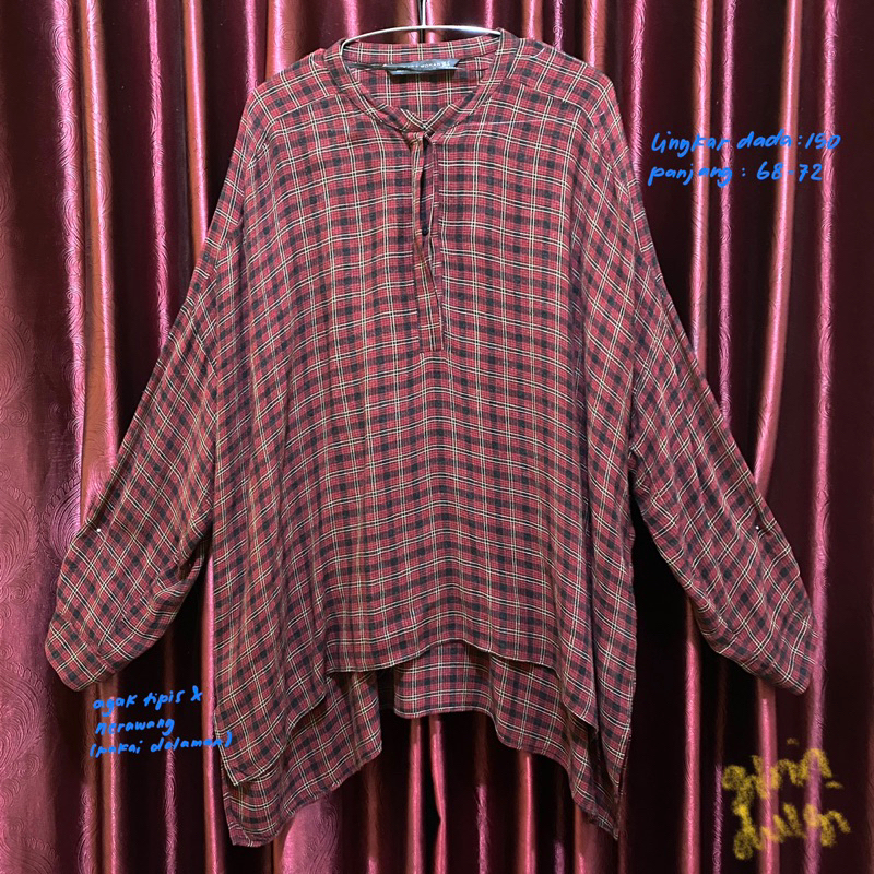 zara red tartan blouse (preloved kemeja baju wanita)