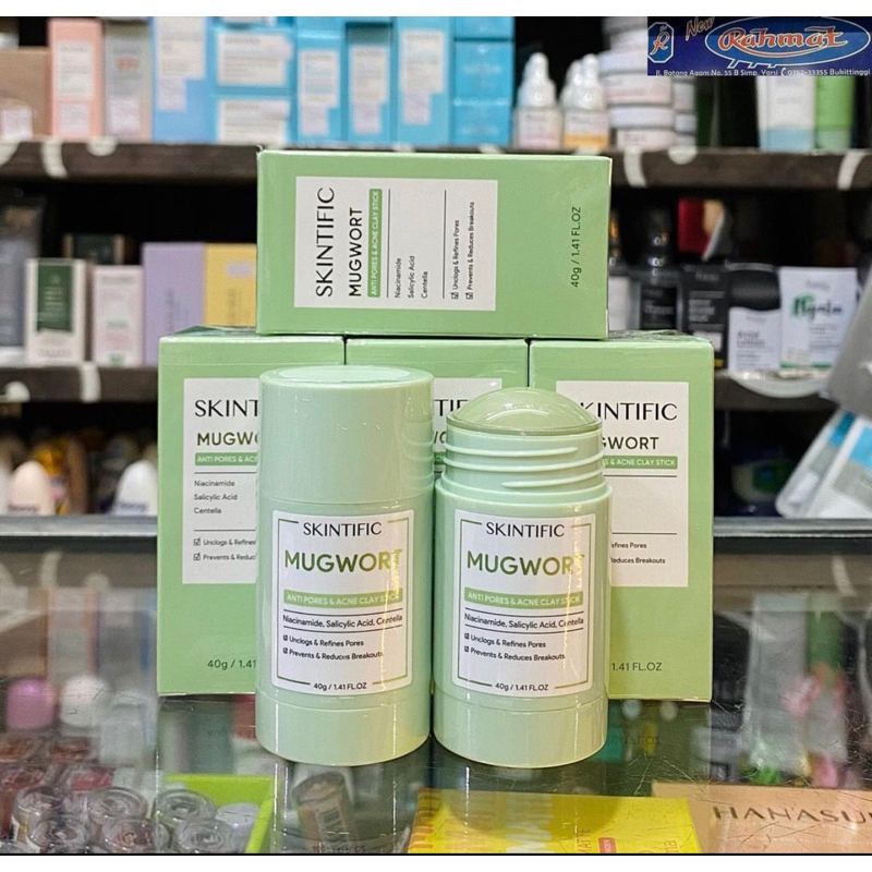 【BPOM】SKINTIFIC Mugwort Anti Pores & Acne Clay Stick 40g Facial Mask Masker Wajah Wash off Mask Gree