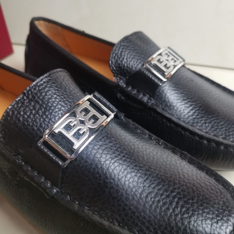 sepatu pria loafer cowok slip on bal ly hitam kulit mewah