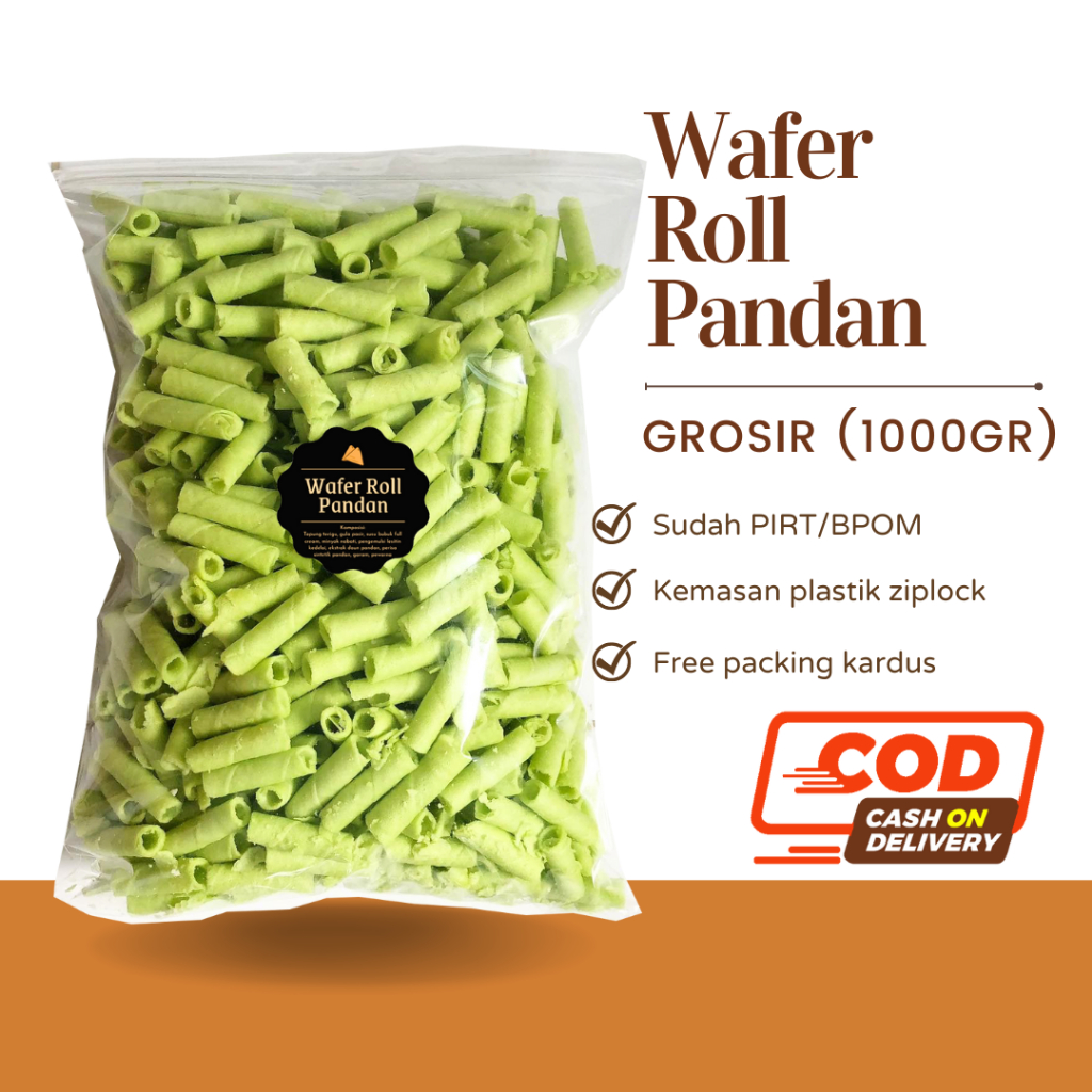 Wafer Roll Pandan (Grosir) 1000gr / 1 kg Snack Cemilan Kiloan / Camilan Jajanan Manis / Astor Mini Rasa Pandan