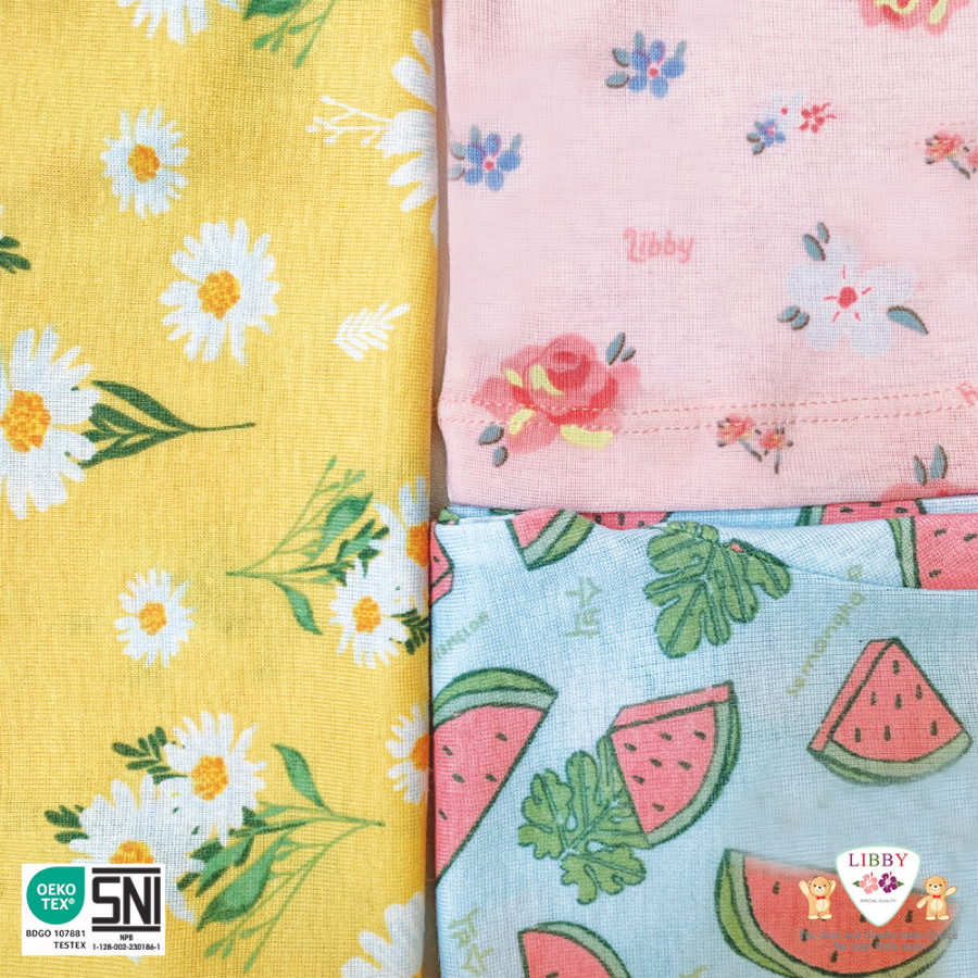 [BUNDLE HEMAT 3stel GIRL ] LIBBY - Stelan Atasan PENDEK + Celana PANJANG Oblong Cotton Tipis Motif Print GIRL Terbaru (0-19kg)