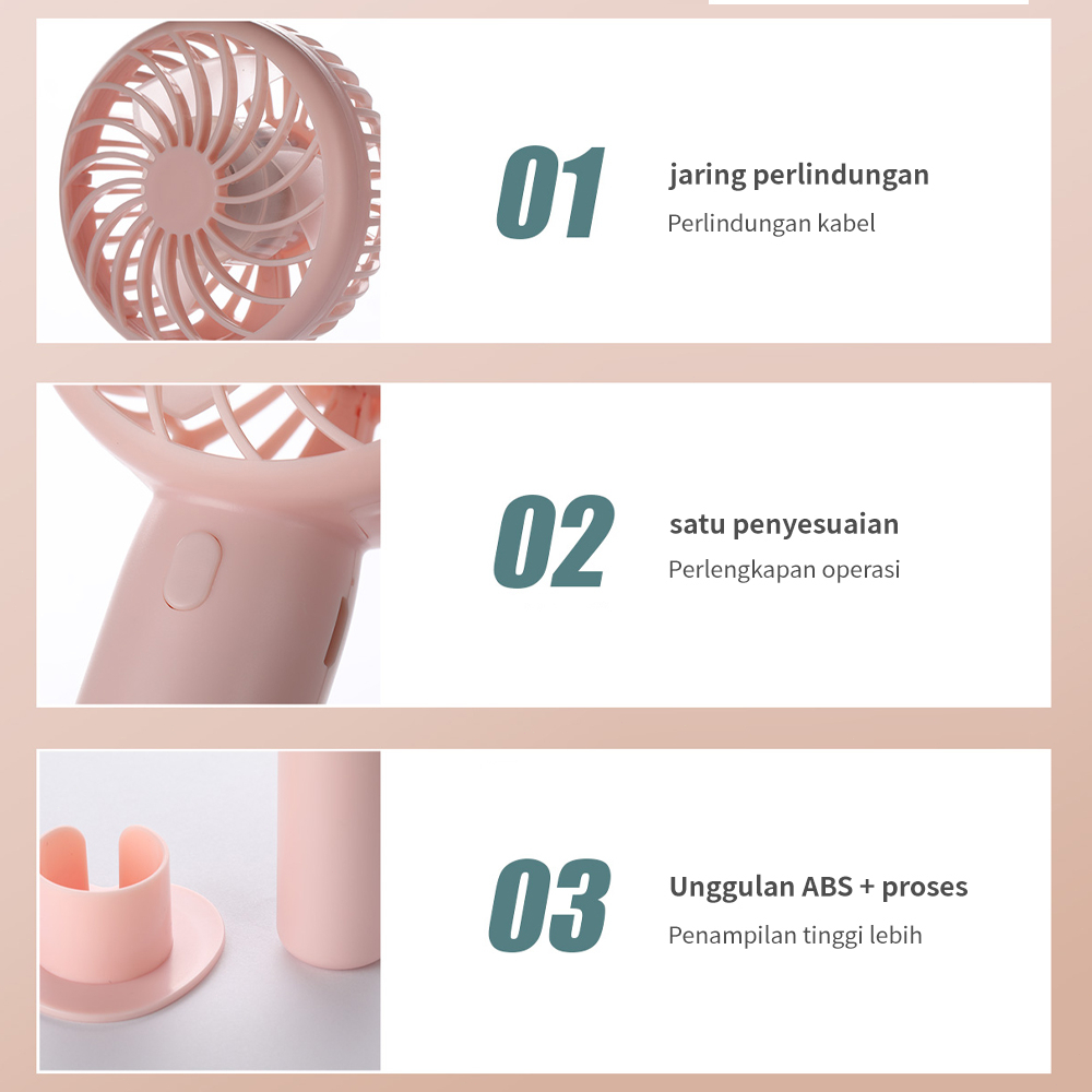 Kipas Angin Mini Portable Rechargeable Fan 3-Speed Kipas Angin Genggam Bisa Phone Stand