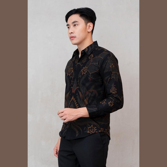 Kemeja Batik Pria Slim Fit Lengan Panjang Modern Heem Premium Warna Hitam Motif Laskala