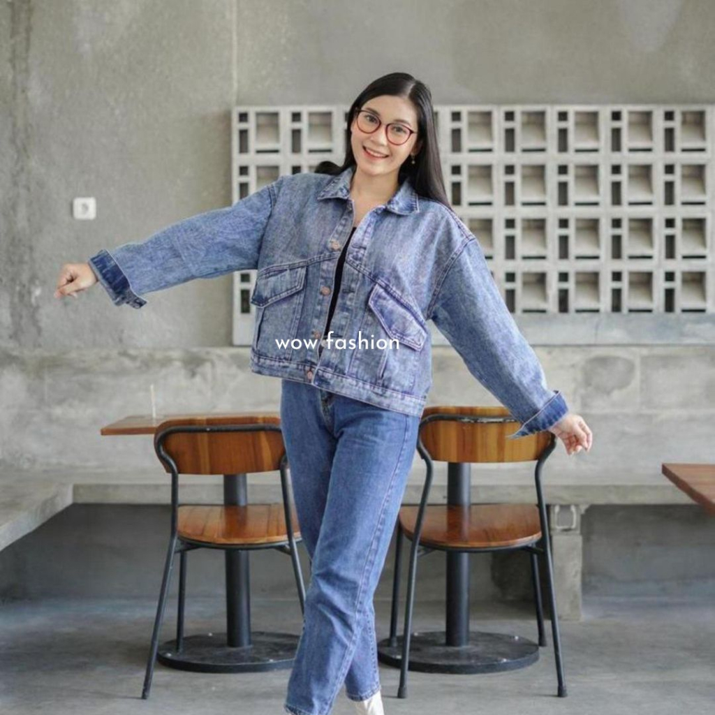 WOW-Mrs Jaket Jeans Oversize Wanita//Jaket crop Wanita//Jaket Cewek//Jaket Viral