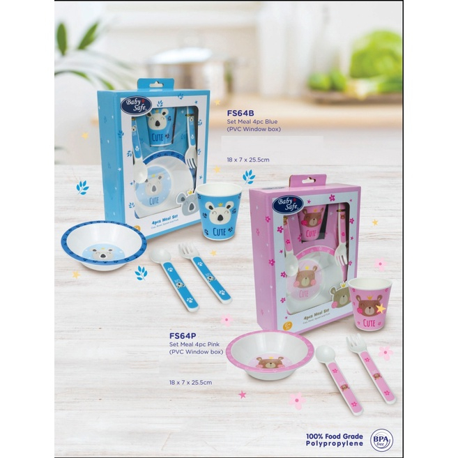 Baby Safe FS64 Set Meal 4 pcs Tempat Makan Blue Biru