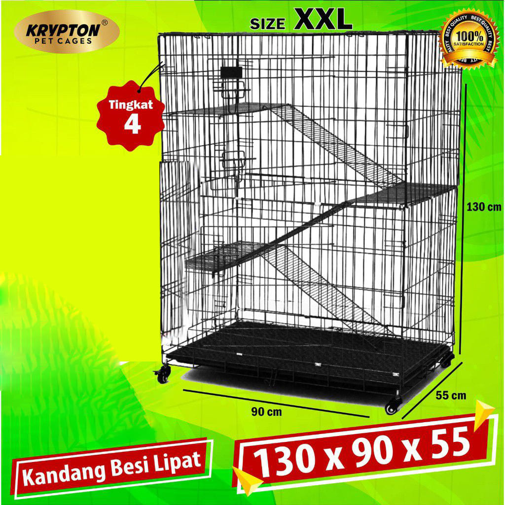 Kandang Kucing Tingkat 4 EXTRA JUMBO XXL 130x90x60  + RODA (bisa untuk 6-8 ekor kucing