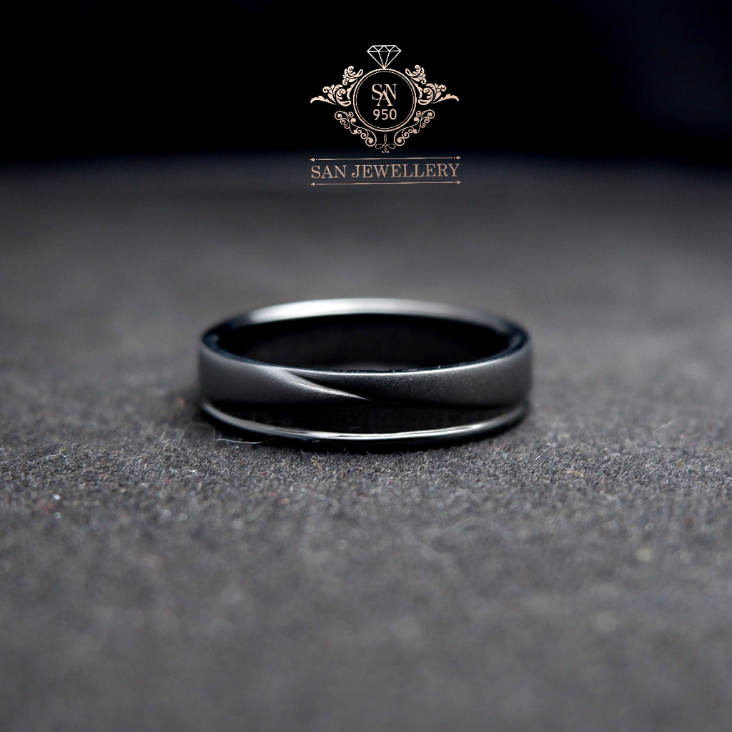 Cincin kawin pria hitam platinum palladium perak emas tunangan nikah 272
