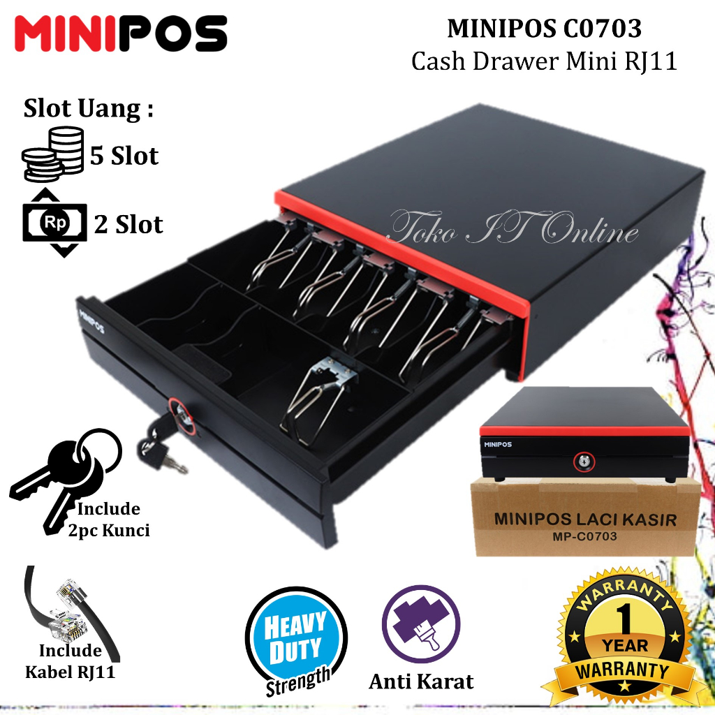 MINIPOS C0703 MINI CASH DRAWER C-0703 LACI UANG KASIR SUPPORT RJ11