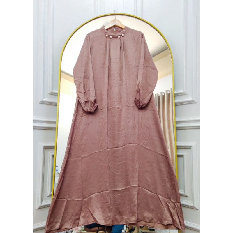 ANDINI DRESS SANTORINI SILK POLOS AKSEN MANIK MUTIARA