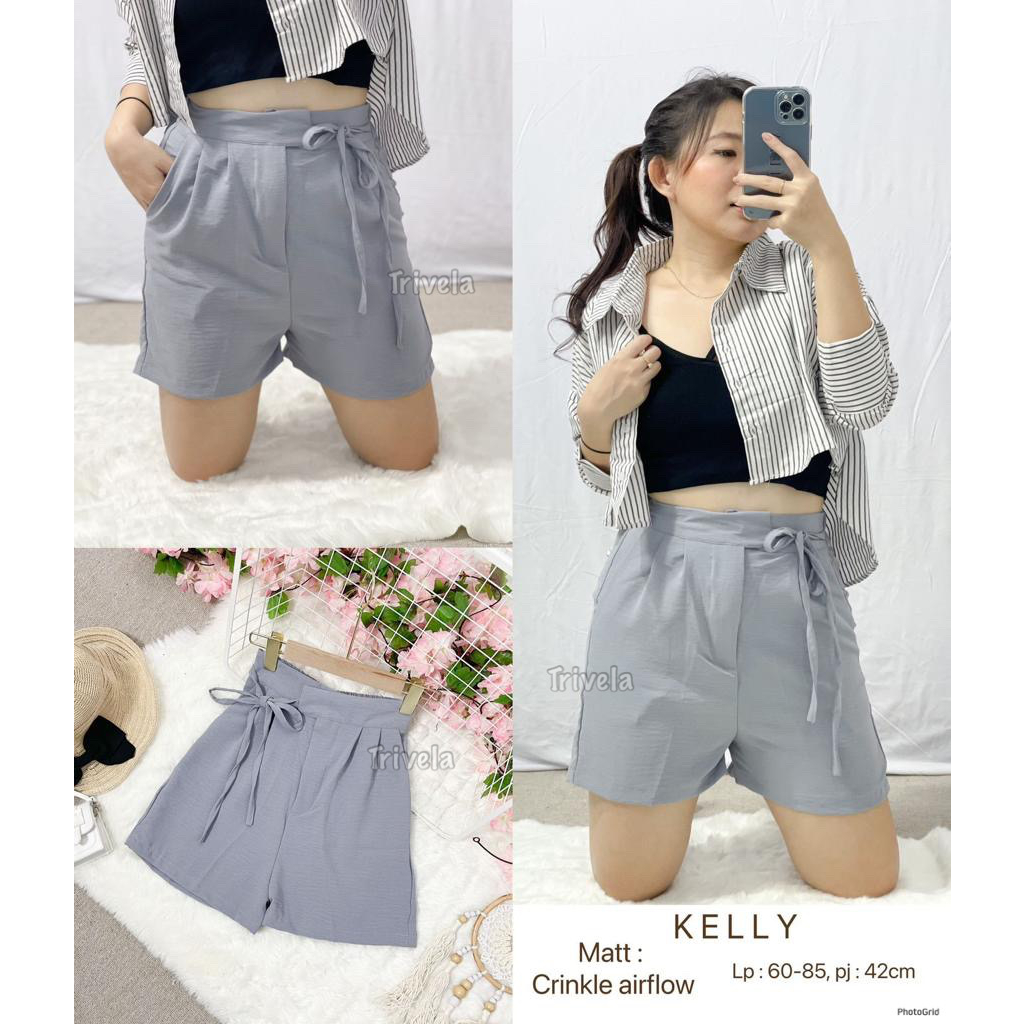 Trivela - ChaYoung Short Pants 8 Warna l Celana Pendek Wanita Cringkle - Cringkle Hotpants Tali - Kelly SJJ