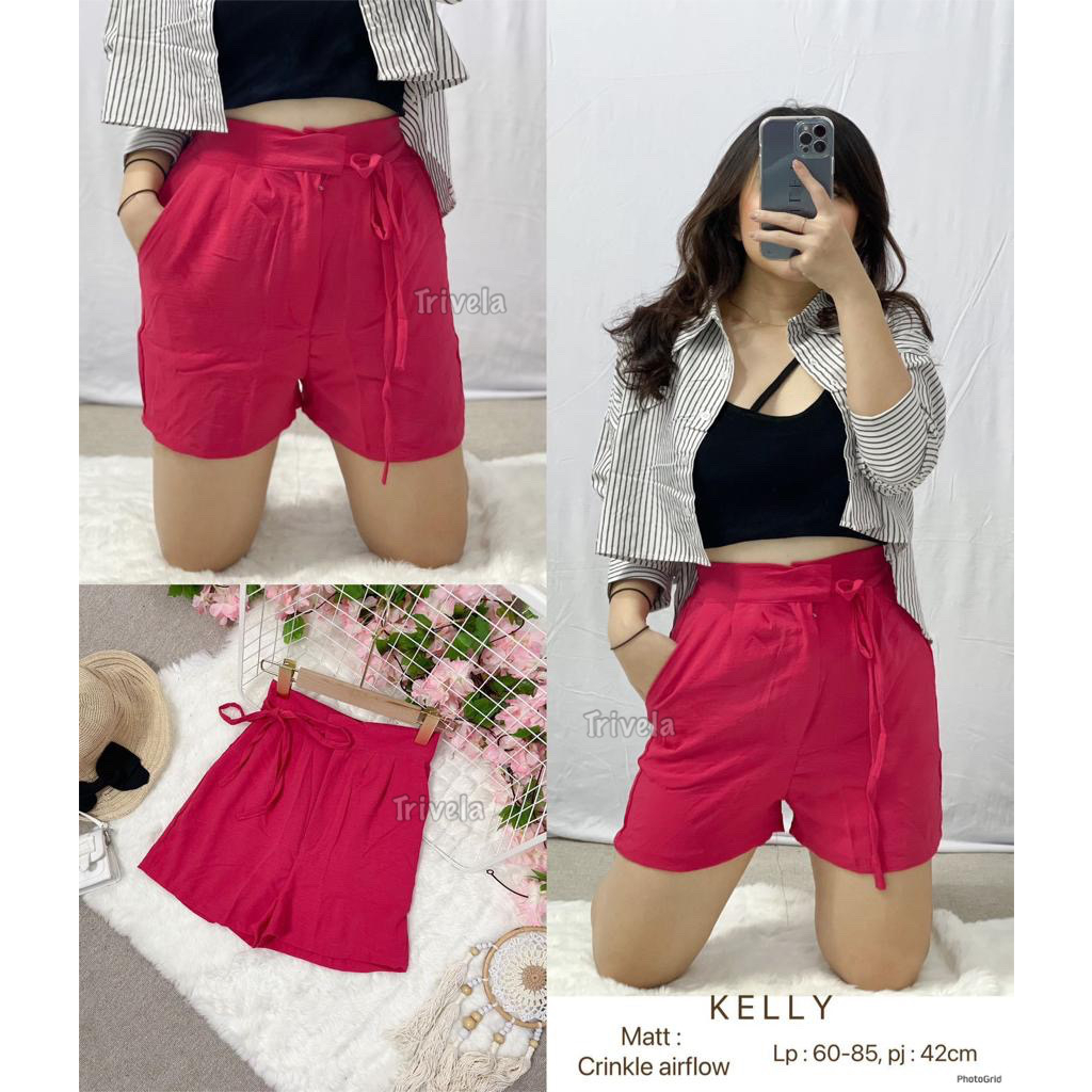 Trivela - ChaYoung Short Pants 8 Warna l Celana Pendek Wanita Cringkle - Cringkle Hotpants Tali - Kelly SJJ