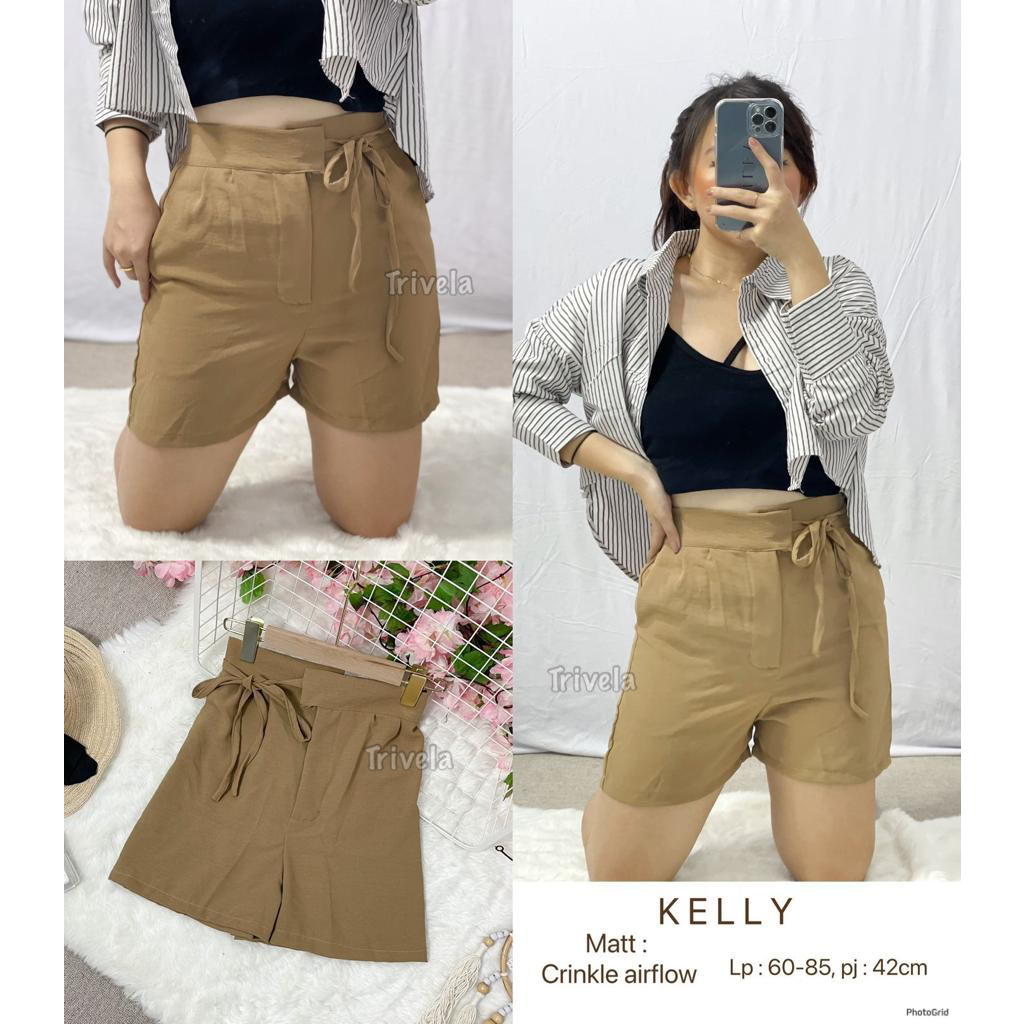 Trivela - ChaYoung Short Pants 8 Warna l Celana Pendek Wanita Cringkle - Cringkle Hotpants Tali - Kelly SJJ