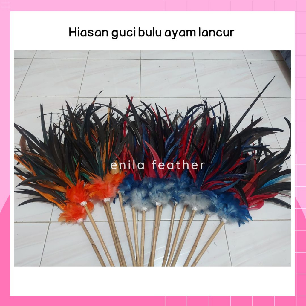 KEMOCENG BULU AYAM WARNA WARNI LANCUR HIASAN GUCI PANJANG 55CM UNTUK HIASAN RUANG TAMU SIMPEL
