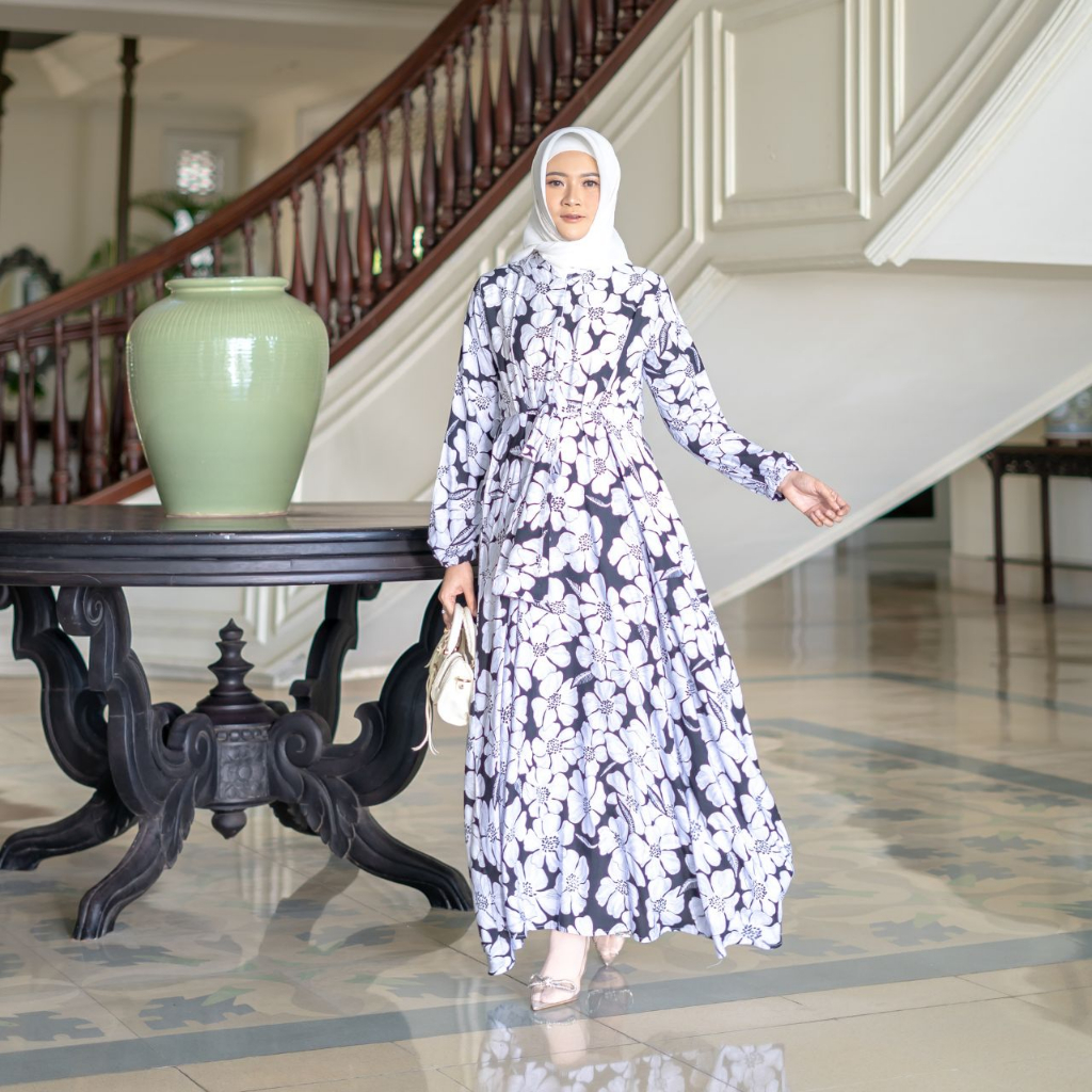 AIJO - Dress Anne Motif Bunga - Fashion Hijab Dress