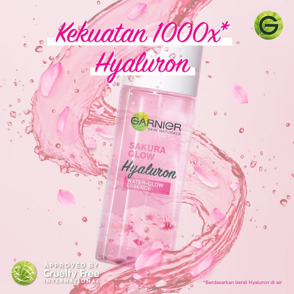 ESSENCE Garnier SAKURA Glow White Hyaluron WATER GLOW / PINKIS RADIANCE Essence Lotion - 100ml I 120ml I 30ml - Skincare Kulit Glowing White - Ukuran Besar Kecil Hyaluronic Acid Garnier Pink Toner Hydrating