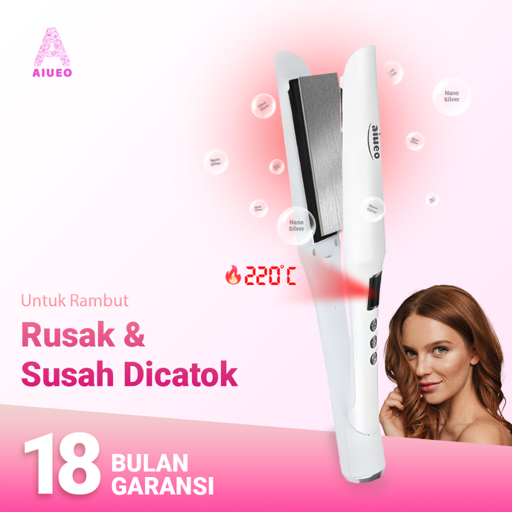 [GARANSI 18BLN]  •  Catokan Curly Rambut - Hair Straightener Salon Profesional AIUEO 2238 Termurah  | Alat Meluruskan dan Keriting | Catokan Smoothing dan Rebonding - Kabel Putar - Warna Putih