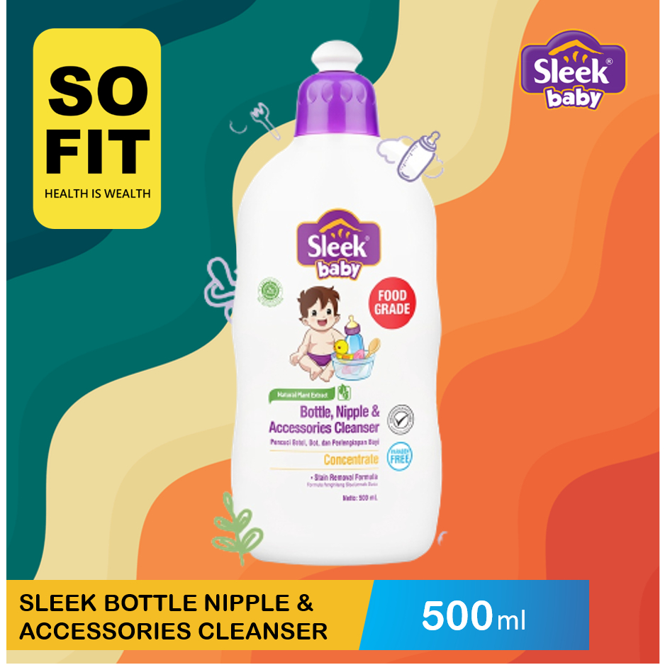 Sleek Bottle Nipple &amp; Baby Accessories Cleanser Isi 500ml (BOTOL) / Sleek Baby Sabun Cuci Piring / Kino