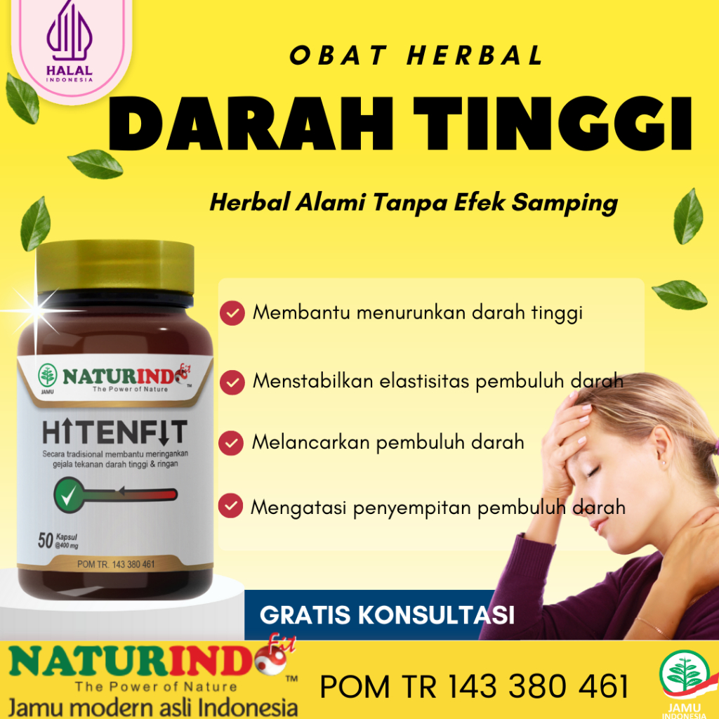 Obat darah tinggi hipertensi penurun kolesterol dan tekanan darah herbal tterbaik pelancar darah Hitenfit Naturindo