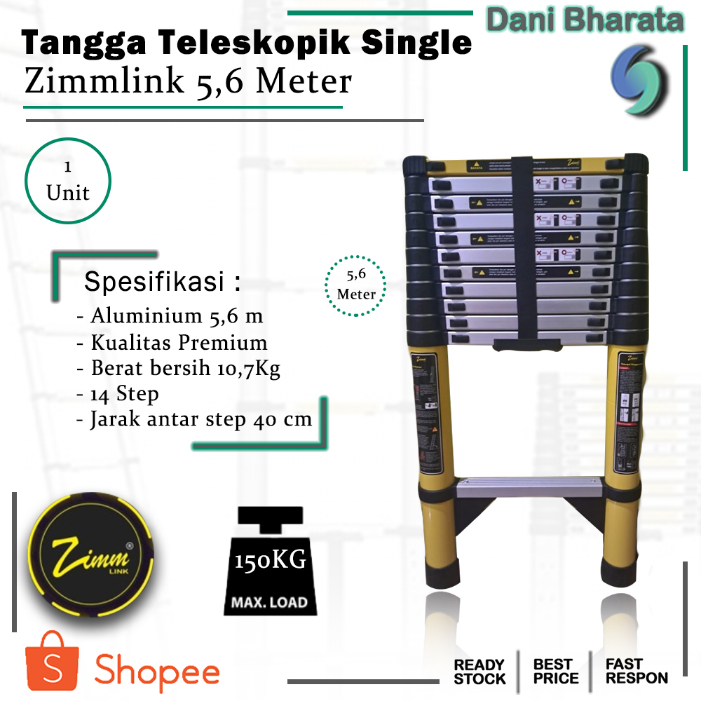 𝗧𝗲𝗿𝗺𝘂𝗿𝗮𝗵 Tangga teleskopik 5.6 meter single Telescopic Ladder Aluminium panjang 5.6m