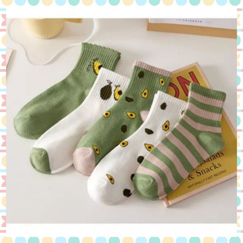 Avocado Kaos Kaki Pendek Korean Motif Alpukat Lucu Murah Kualitas Impor