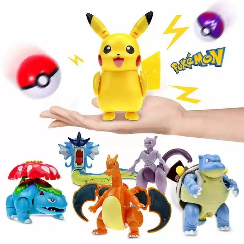 Mainan Figure Pokeball Pokemon Pocket Monster Deformation Toy Pikachu Original New  Pokemon Transforming Mainan &amp; Pokemon Aksi Boneka Poke Ball Mainan Pikachu Mewtwo Anak Laki-laki Hadiah Ulang Tahun