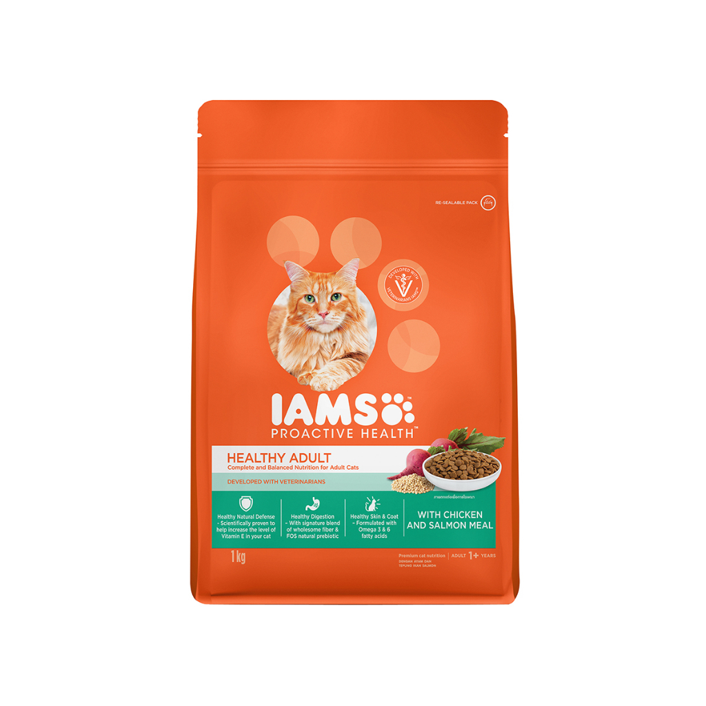 IAMS Dry Cat Food Adult Chicken &amp; Salmon 1kg Freshpack
