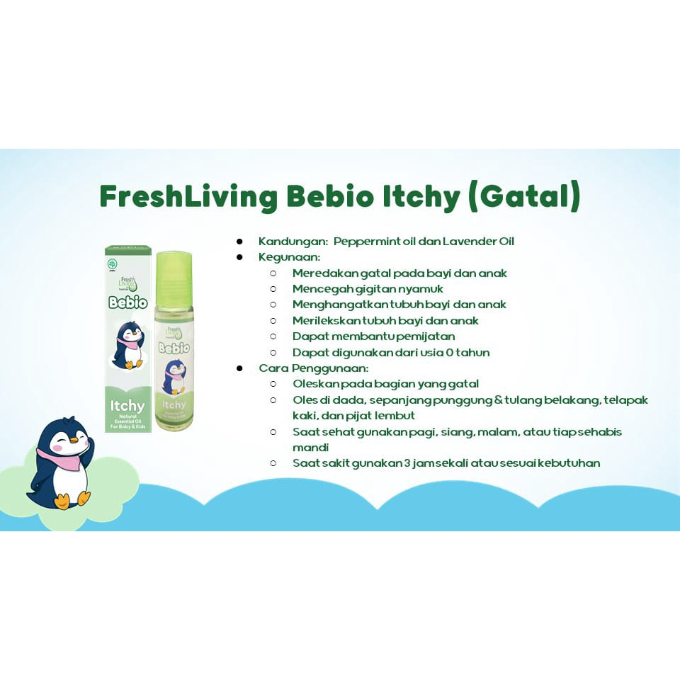 Bebio Essential Oil Baby Minyak Angin Bayi Aromatheraphy Flu-Batuk , Perut Kembung(Tummy), Itchy (Gatal) By Fresh Living