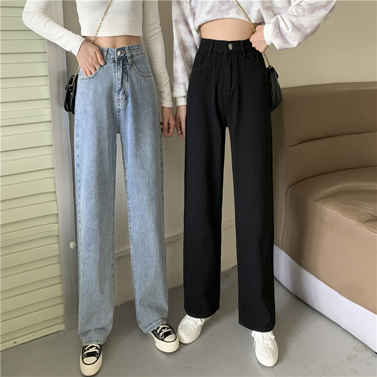 Celana Jeans Wanita Kekinian Straight Pant Celana Kulot Kasual Loose Celana Panjang High Waist Wanita Korea Style