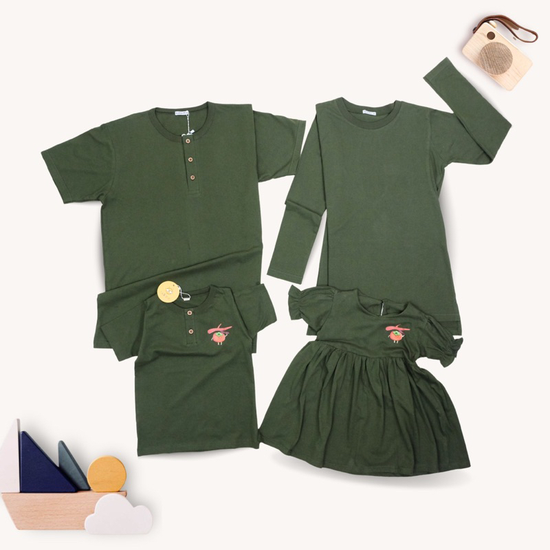 CaisKids - Baju Kakak Adik - Cika Polos Motif Buah Bahan Kaos Combed untuk bayi dan dress anak